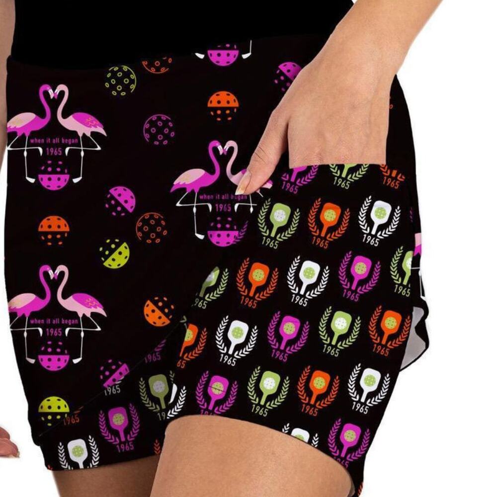 Medium PB1965 Womens Athletic Skort Flamingos Black Pockets
